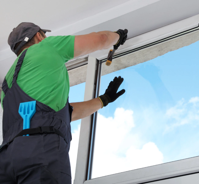 worker glazing window